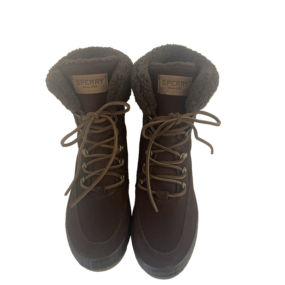 Sperry Women's Boots Torrent Lace Up Brown Leather Faux Fur Trim Winter Size 9.5 - Picture 3 of 16